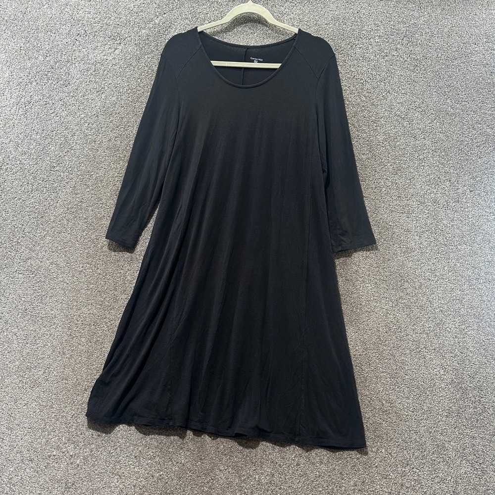 Garnet Hill Seamed Knit Trapeze Dress Medium Black Lyocell 3/4 Sleeve A Line